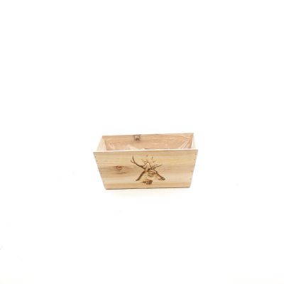 Houten bak naturel met opdruk rendier rechthoek 24x14 H10cm