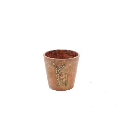 Keramiek goud/bruin old look met rendier rond D14 H14 B10cm Keramiek goud/bruin old look met rendier rond D14 H14 B10cm