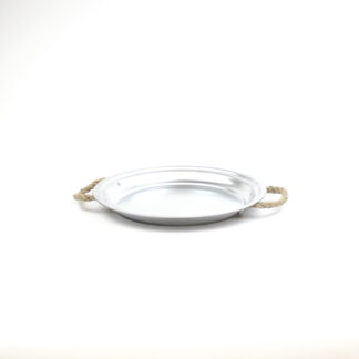 Zink plateau rond naturel met dikke touworen D29 H2,5cm