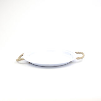 Zink plateau rond wit met dikke touworen D29 H2,5cm