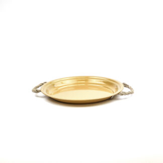 Zink plateau rond goud met dikke touworen D29 H2,5cm