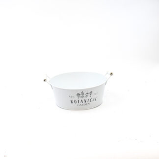 Zink mat wit "Botanical Garden" met houten oren rond D25 H10 B20cm