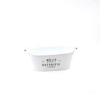 Zink mat wit "Botanical Garden" met houten oren ovaal 30,5x19 H12 B25x14cm