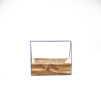 Houten planter naturel rechthoek met metalen hengsel 27x11 H7/23 B27x11cm