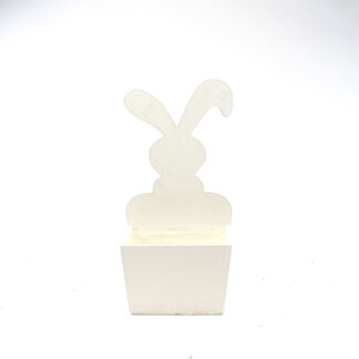 Houten bak rechthoek met houten konijn wit 16x11 H10/32 B13x11cm