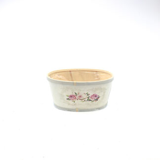 Houten bak plywood creme met 3 rozen ovaal 26x20 H12cm