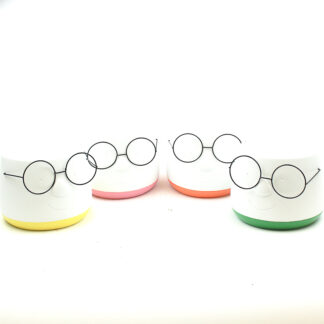 Keramieken pot wit gezicht met bril rond (L) D17,7 H16cm (mix geel/groen/oranje/roze)