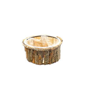 Houten planter verticale stukken schors bruin rond D26 H11cm
