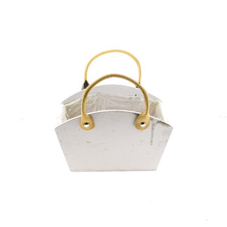 Houten planter rechthoek met leren hengsels lever/zachtbruin 23x16 H11/15 B18x10cm