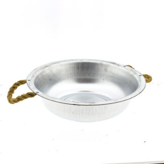 Zinken schaal naturel met touworen rond D35 H9,5 B20,5cm