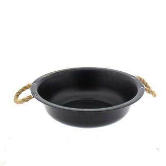 Zinken schaal mat zwart met touworen rond D35 H9,5 B20,5cm
