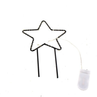 Zinken kerstboom 11x15cm mat zwart met led-verlichting op 2 stekers tot. H22cm