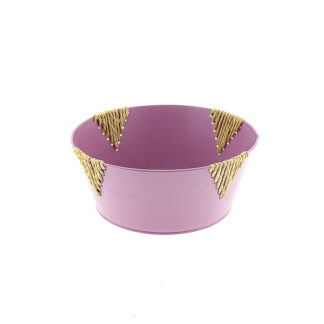 Zinken planter met touw paars rond D22 H9 B17cm