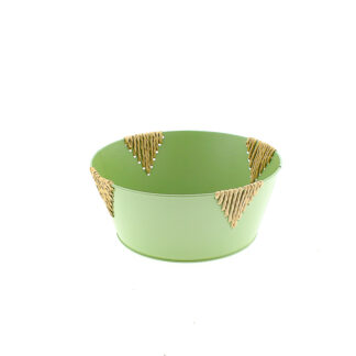 Zinken planter met touw groen rond D22 H9 B17cm