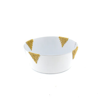 Zinken planter met touw wit rond D25 H10 B20cm