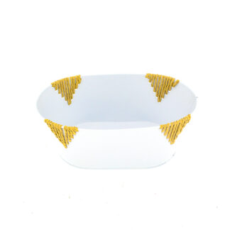 Zinken planter met touw wit ovaal 25,5x15,5 H10 B21x12cm