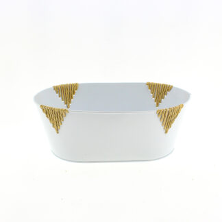 Zinken planter met touw wit ovaal 30x18,5 H11 B25x14cm