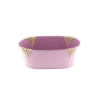 Zinken planter met touw paars ovaal 30x18,5 H11 B25x14cm