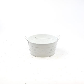 Zink wit met zilveren sterren met oren rond D21 H10cm (100.4295)