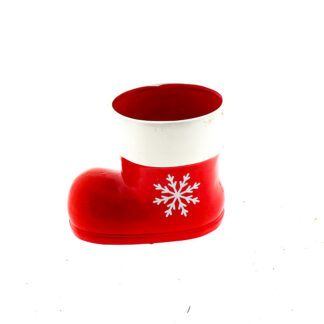 Keramiek kerst laars rood met witte band en sneeuwvlok D14 H16cm