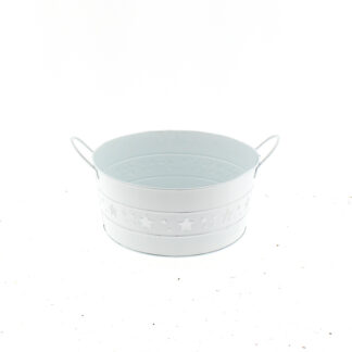 Zink wit met zilveren sterren met oren rond D23 H10cm (100.4296)