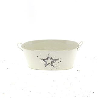 Zink wit met zilveren ster met oren ovaal 30x18 H13 B25x13cm (100.4398)