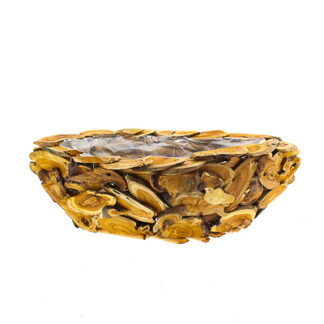 Houten bak stukken drijfhout naturel boot 43x22 H14 B17x9cm