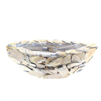 Houten bak stukken drijfhout naturel/grijs whitewash boot 43x22 H14 B17x9cm