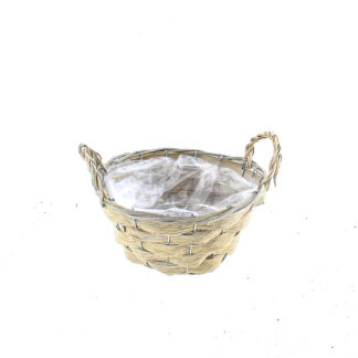 Mand spaanhout/bananenblad grijs met oren rond D23 H12 B16cm
