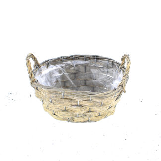 Mand spaanhout/bananenblad grijs met oren ovaal 25x20 H12 B19x13cm