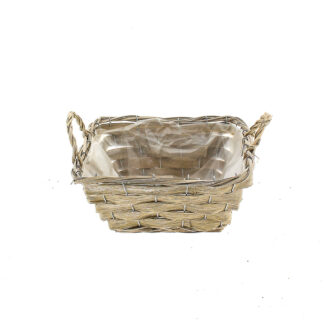 Mand spaanhout/bananenblad grijs met oren vierkant 26x26 H14 B18x18cm