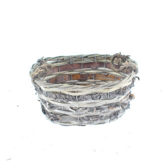 Mand spaanhout met schors grijs met touw oren ovaal 29x24 H14 B21x15cm