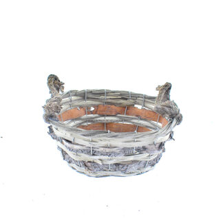 Mand spaanhout met schors grijs met touw oren ovaal 25x20 H12 B19x13cm