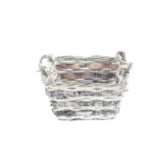 Mand spaanhout met schors grijs met touw oren vierkant 26x26 H14 B18x18cm