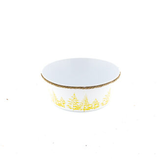 Zinken planter wit met kerstbomen print goud rond D22 H9 B17cm