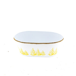 Zinken planter wit met kerstbomen print goud ovaal 30x19 H10 B25x14cm