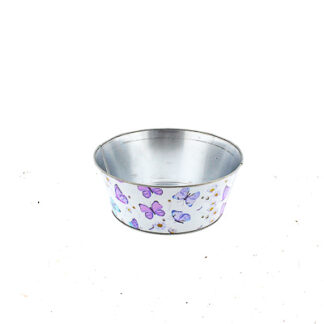 Zinken planter wit met vlinders print rond D22 H9 B17cm