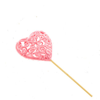 Hart 7x7cm barok roze op steker 10cm