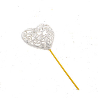 Hart 7x7cm barok wit op steker 10cm