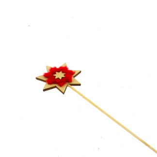 Houten ster naturel met ster rood erin en ster naturel erin 7x6,5cm op steker 12cm (3000708)