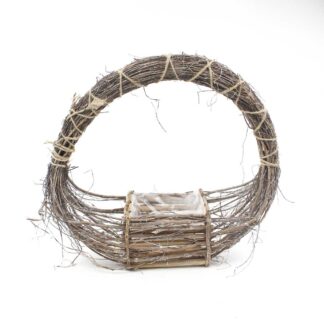 Hengselmand takken bruin met bak vierkant D40 diepte 15, bak: 15x13 H12cm