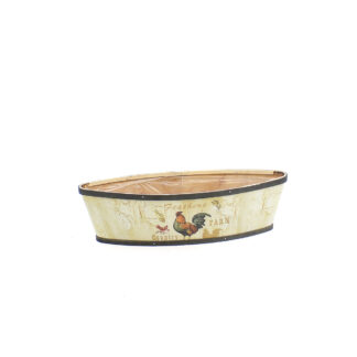 Spaanhout print kip/haan boot 42x15 H11cm