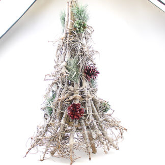 Houten kerstboom met glitters en verlichting H62cm (L)