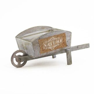 Kruiwagen bruin/grijs met jute label "Nature" 36x14,5cm H13,5cm