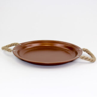 Zink plateau rond goud met dikke touworen D29 H2,5cm