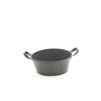 Zink grijs met ruit patroon goud met zinken oren rond D25 H10 B20,5cm