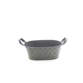 Zink grijs met ruit patroon goud met zinken oren ovaal 25x16 H10 B21x12cm