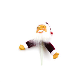 Kerstman rood middel met wenkbrauwen en gouden bril op 2 stekers 10cm