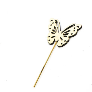 Naturel houten vlinder (open) 8x6,3 op steker 10cm