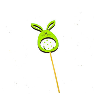 Konijn in eivorm hout groen met ei erin 9,3x6cm op steker 10cm